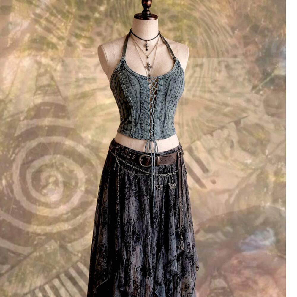 Lace Top Up Corset Top NWT Embroidered Fairy Grunge Y2K